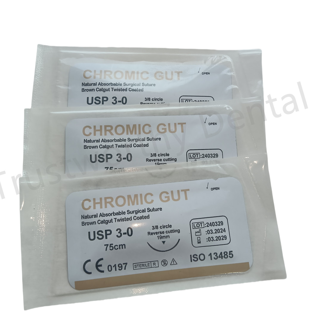30pcs Dental Suture Brown GUT 3-0 Reverse Cutting