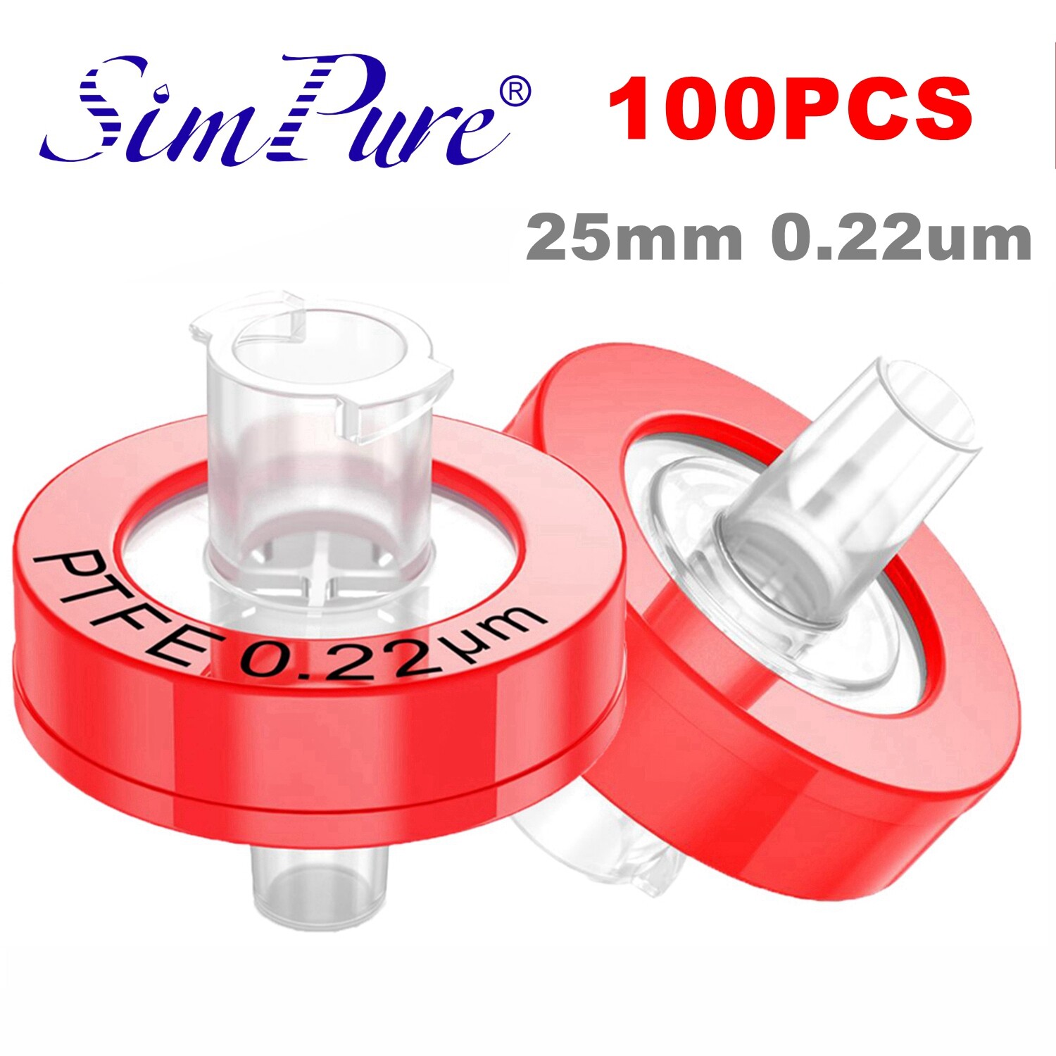 Lab PTFE Syringe Filter 0.45μm 25mm Non Sterile Hydrophobic Filtration (100PCS)
