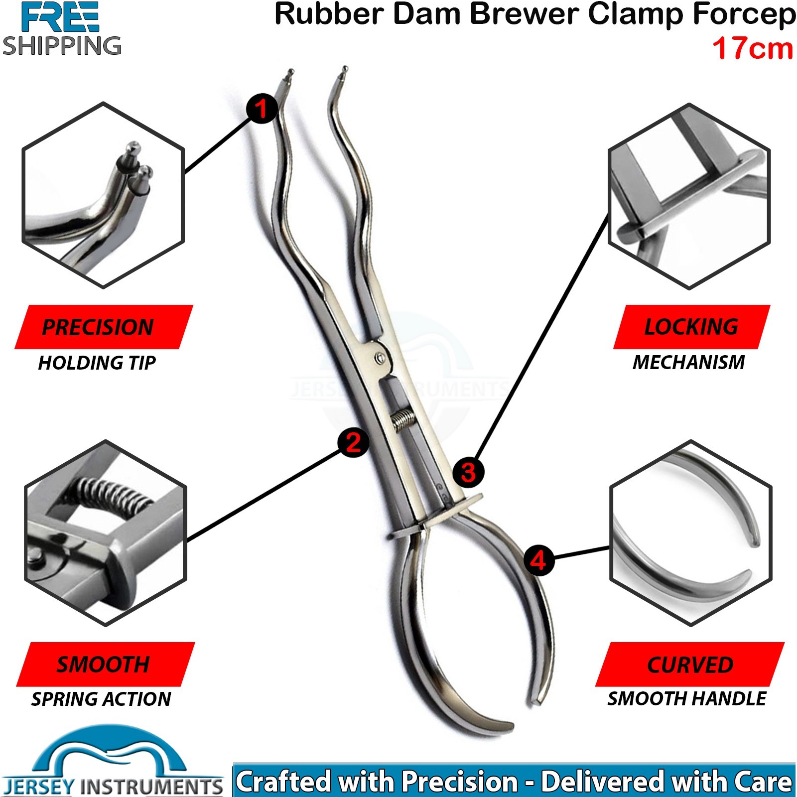 Dental Brewer Forcep Rubber Dam Clamp Forceps 17cm Endodontic Instrument Tool CE