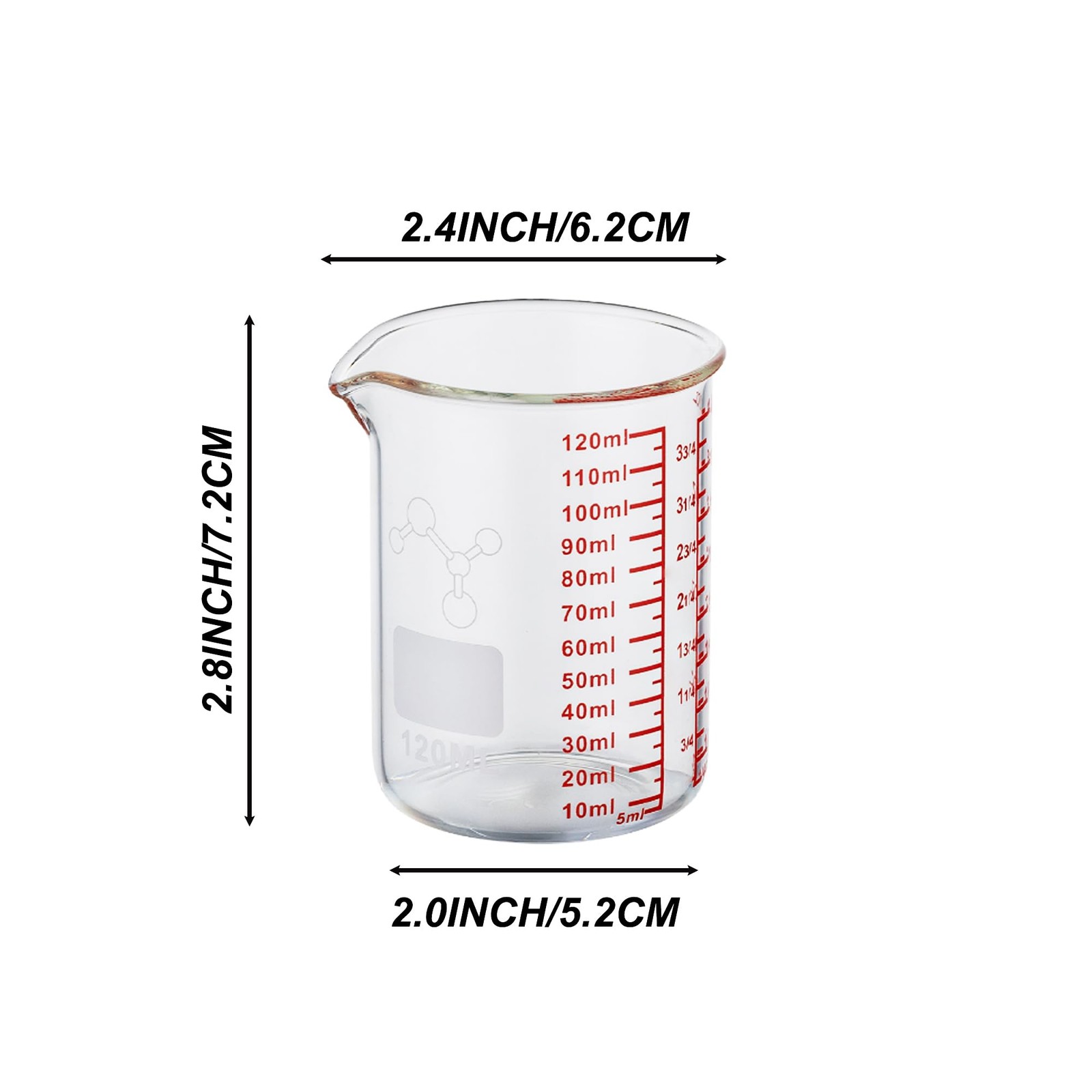 High Borosilicate Glass Measuring Cup-V-Shaped 120ml (4oz) – Pack of 2, Clear