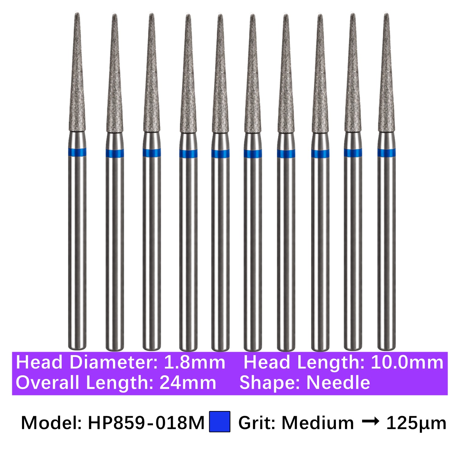 Vakker 10pc Dental HP Diamond Burs Long Straight Grinding Drill Bits 2.35mm