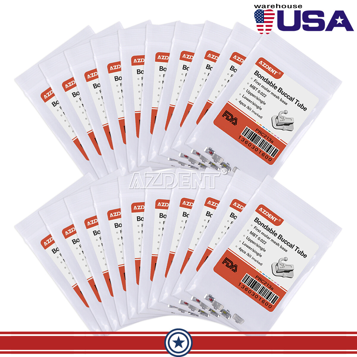 AZDENT Dental Orthodontic 1st Molar Buccal Tubes Bondable MBT/Roth.022 Non-conv