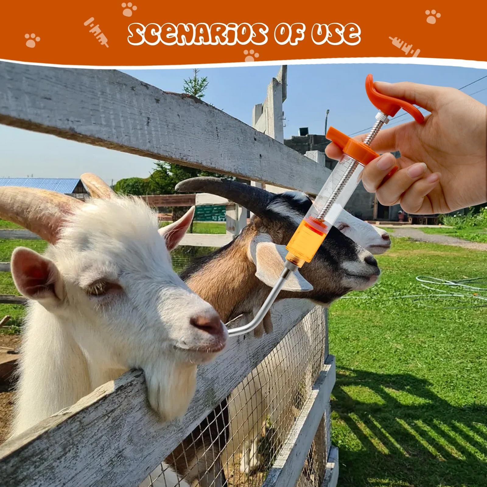 2 pcs Reusable Goats Syringe for Goat, 2 Drench Nozzle Adjustable Orange-2pcs