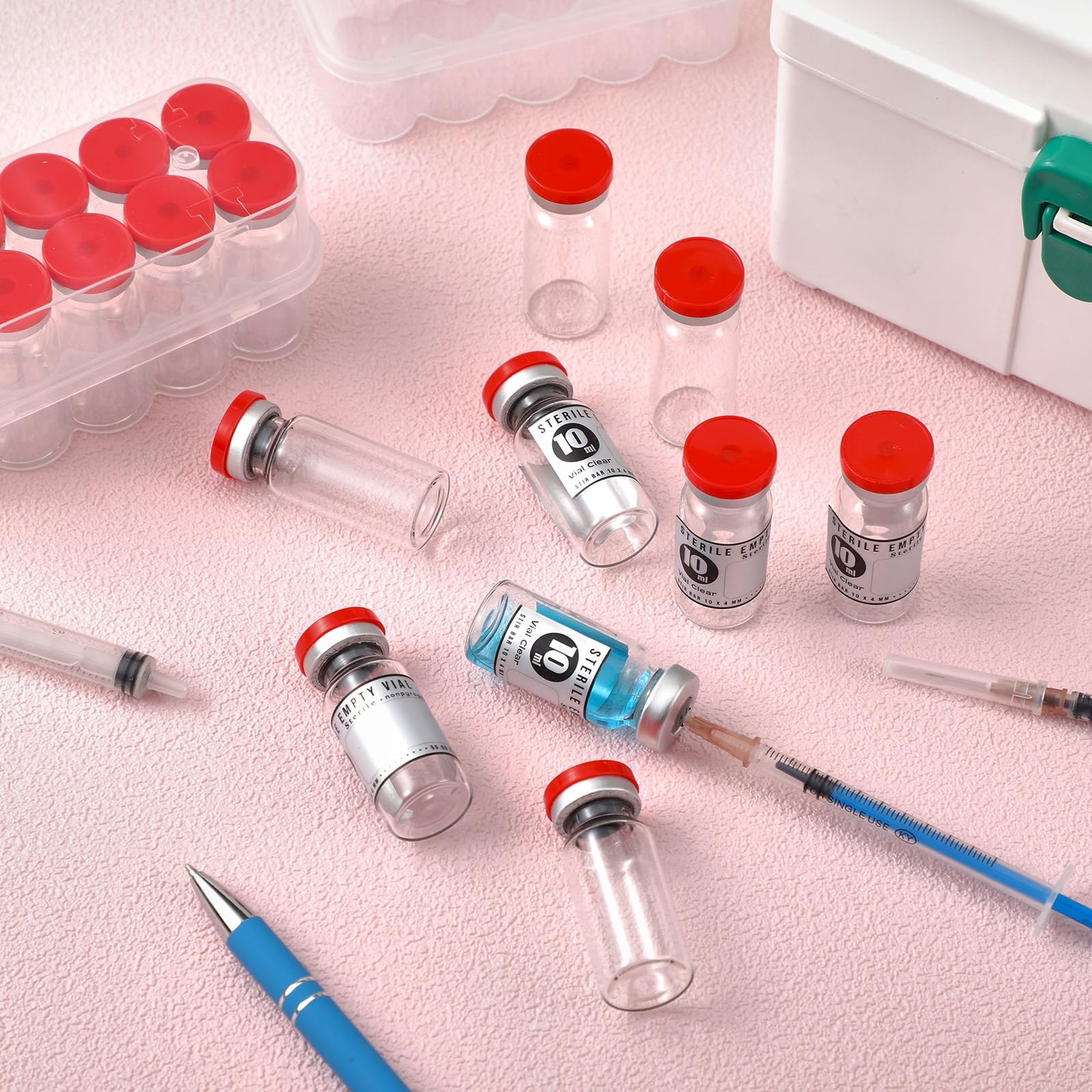 20 Pcs 10ml Sealed Sterile Empty Vials with Self Healing Injection Port Glass…
