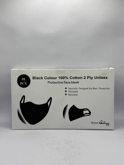 10-Pack Adiyy Black Cotton Face Masks – 2-Ply Reusable & Washable – Unisex Adult