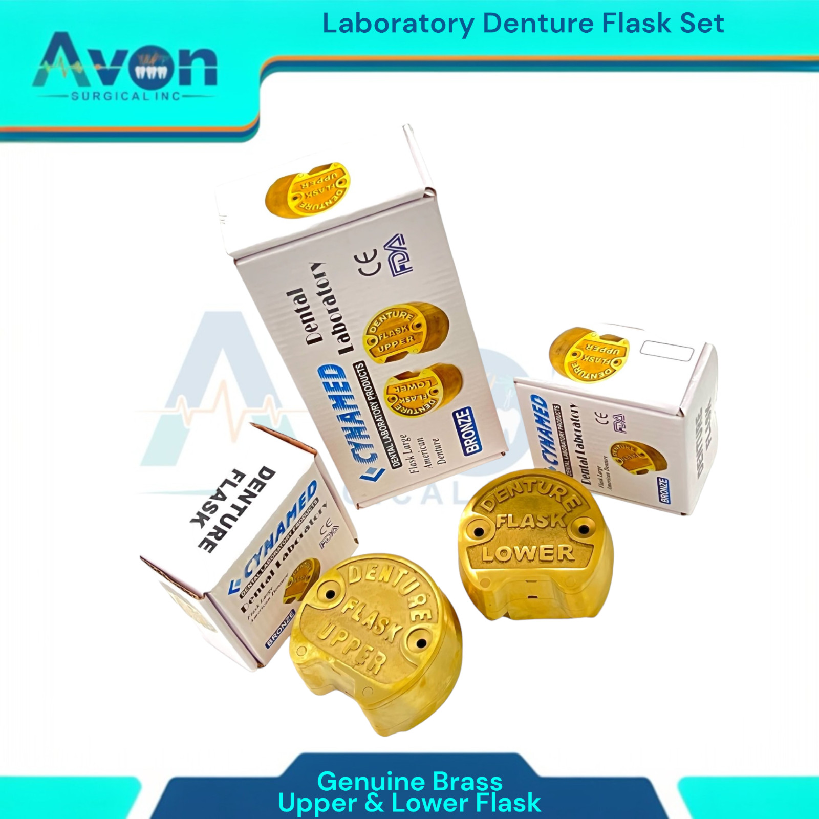 2 Piece Set – Dental Lab Denture Flasks | Upper Flask and Lower Flask | Brass