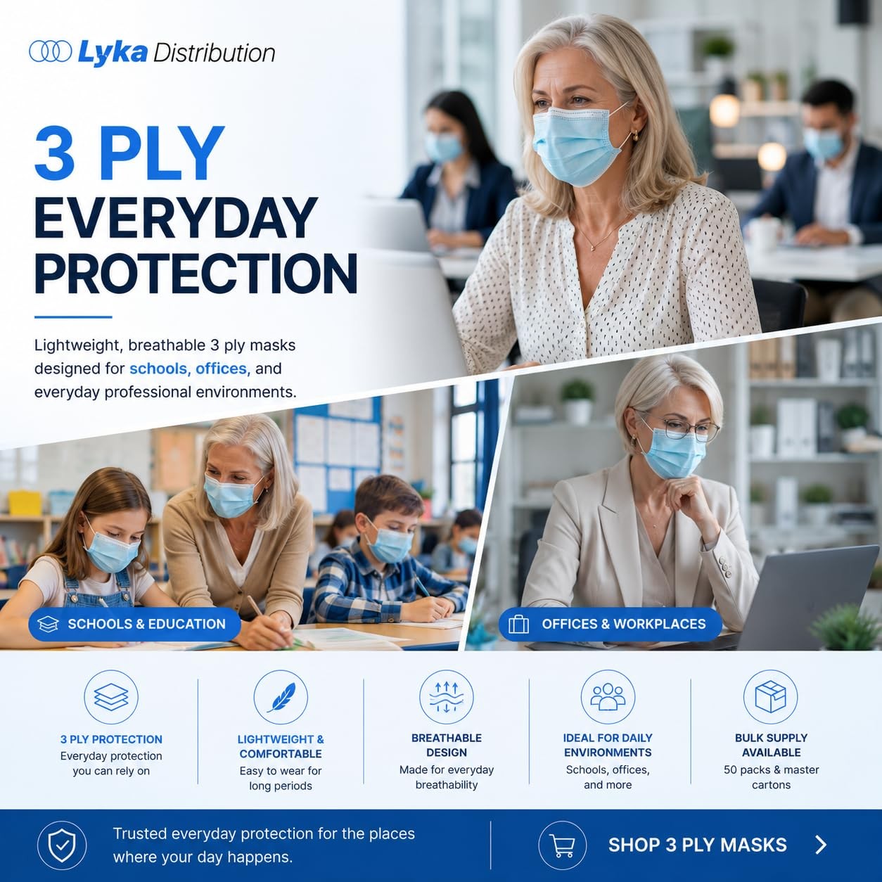 ASTM Level 3 Disposable Masks (3 Ply, ASTM F2100-23) – Breathable Blue for & …