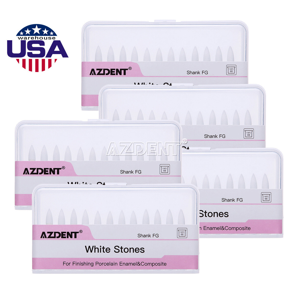 10 Packs AZDENT Dental FG Polishing Burs White Stone Flame Mounted Abrasion Burs