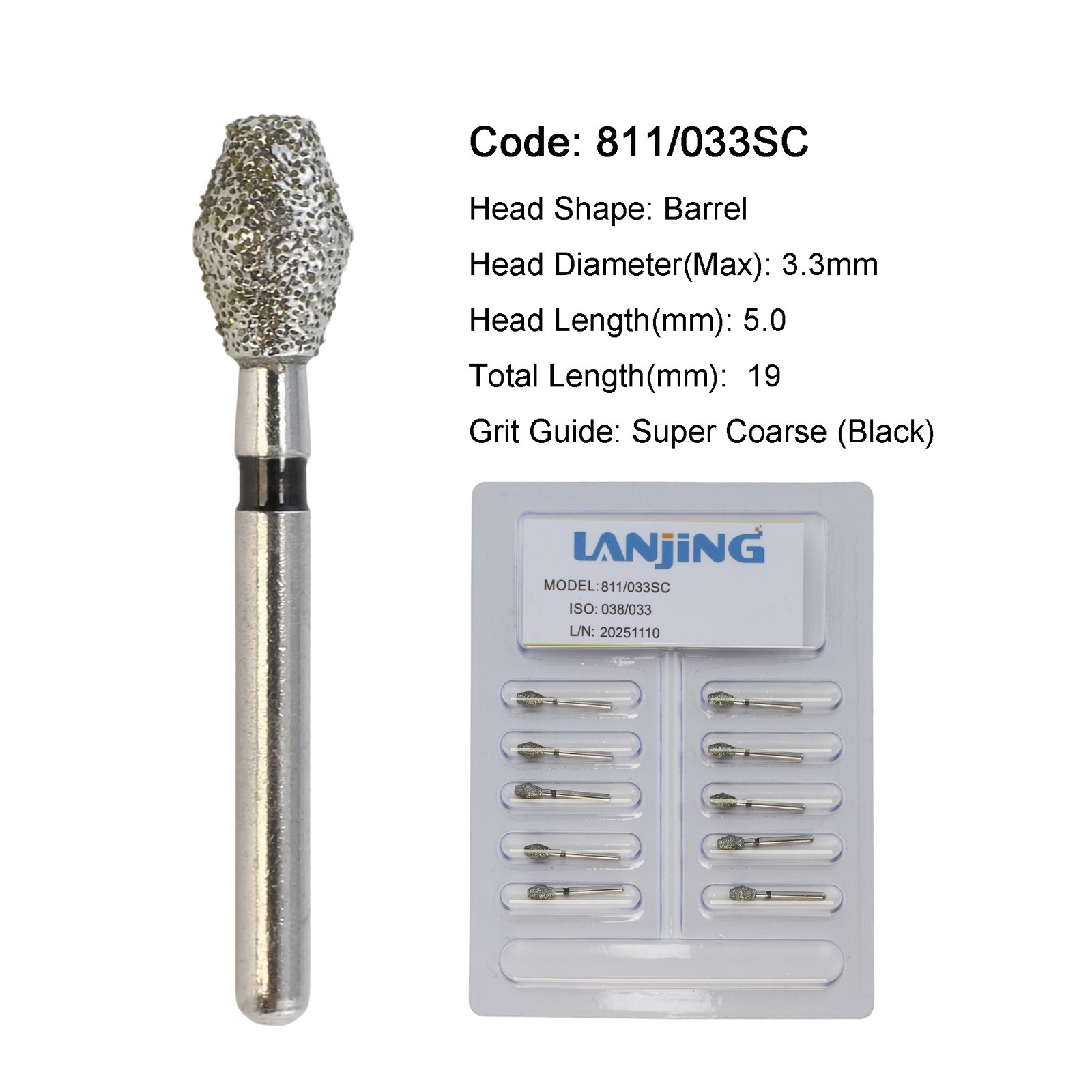 Dental Burs Diamond Round End Taper Surgical Long Ball Barrel FG for High Speed