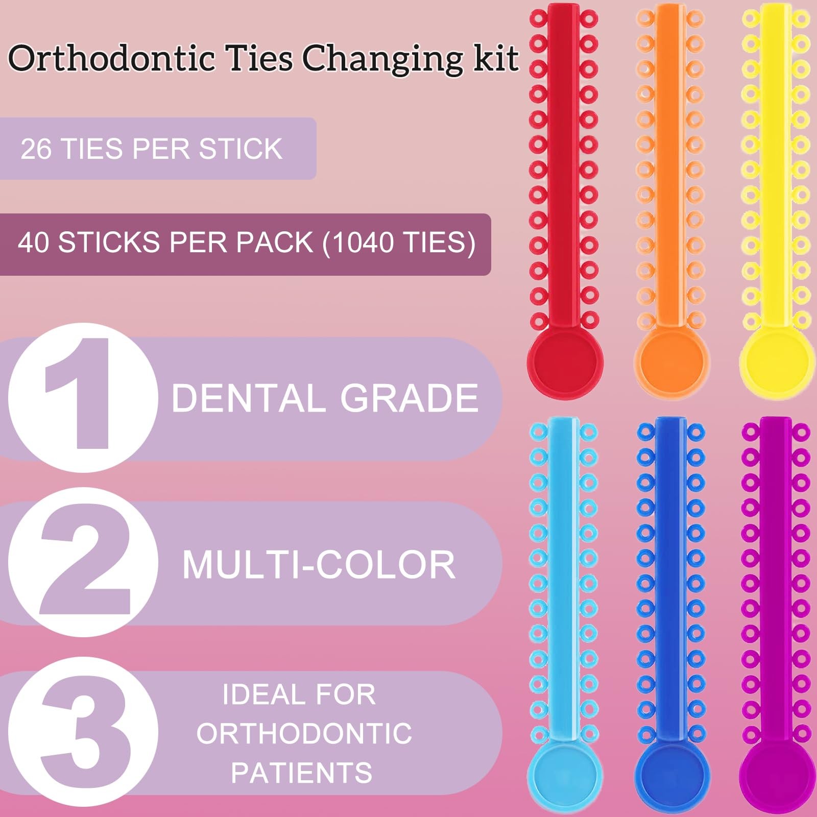SNAWOP Orthodontic Ligature Ties 1040PCS Multi Color with Gun