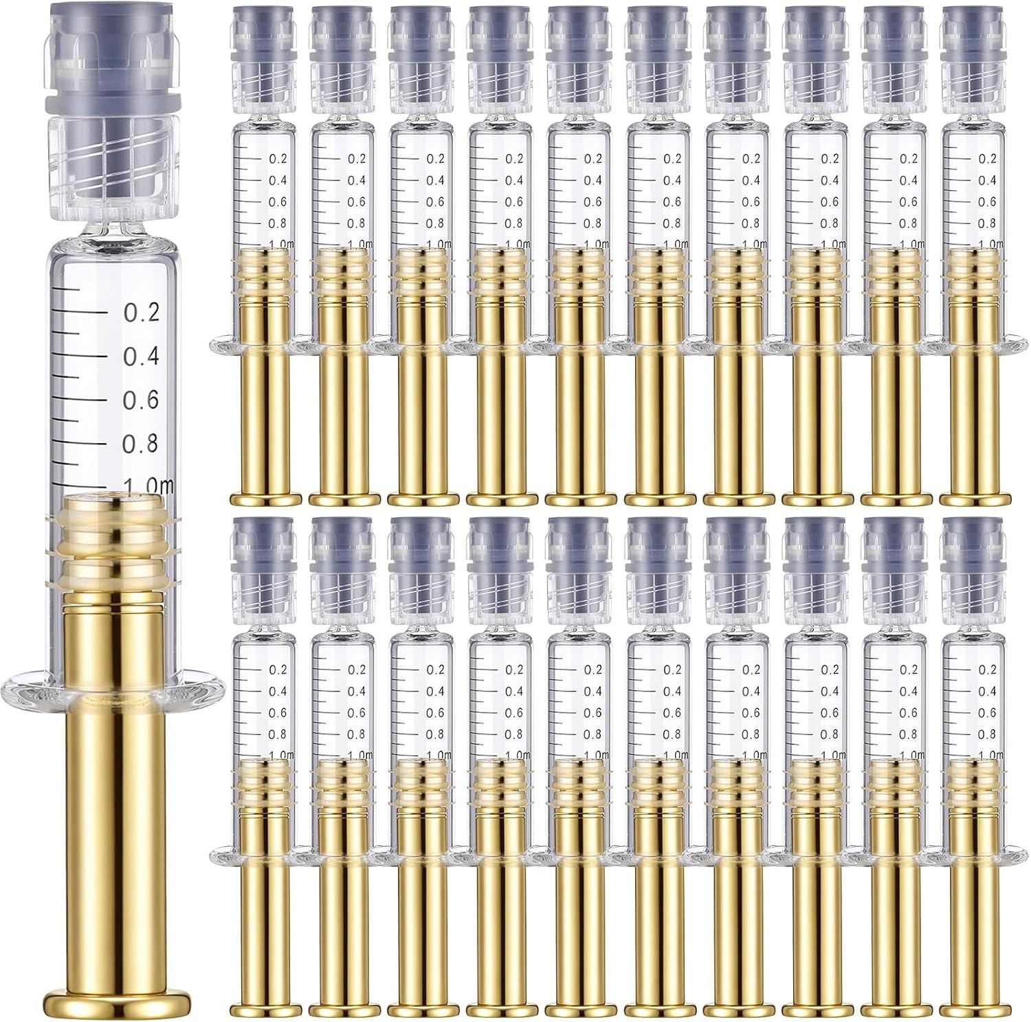 20 Pcs 1Ml Borosilicate Glass Syringes with Gold Metal Plunger, Leakproof Luer C