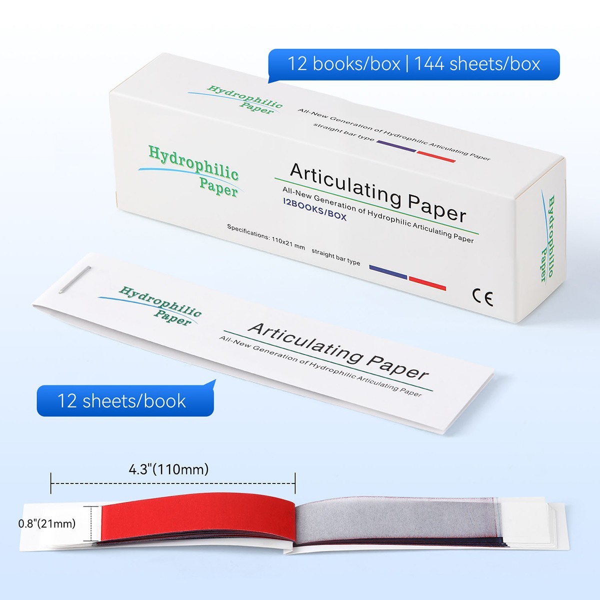 180 Sheets Dental Articulating Paper Hydrophobic Double Sided Strip Bite Paper