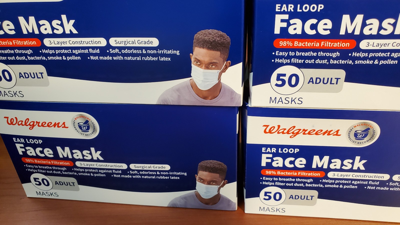 Walgreens Face Mask Adult Ear Loop 3-Layer Surgical Grade ~ 4 Boxes ~ 200 total
