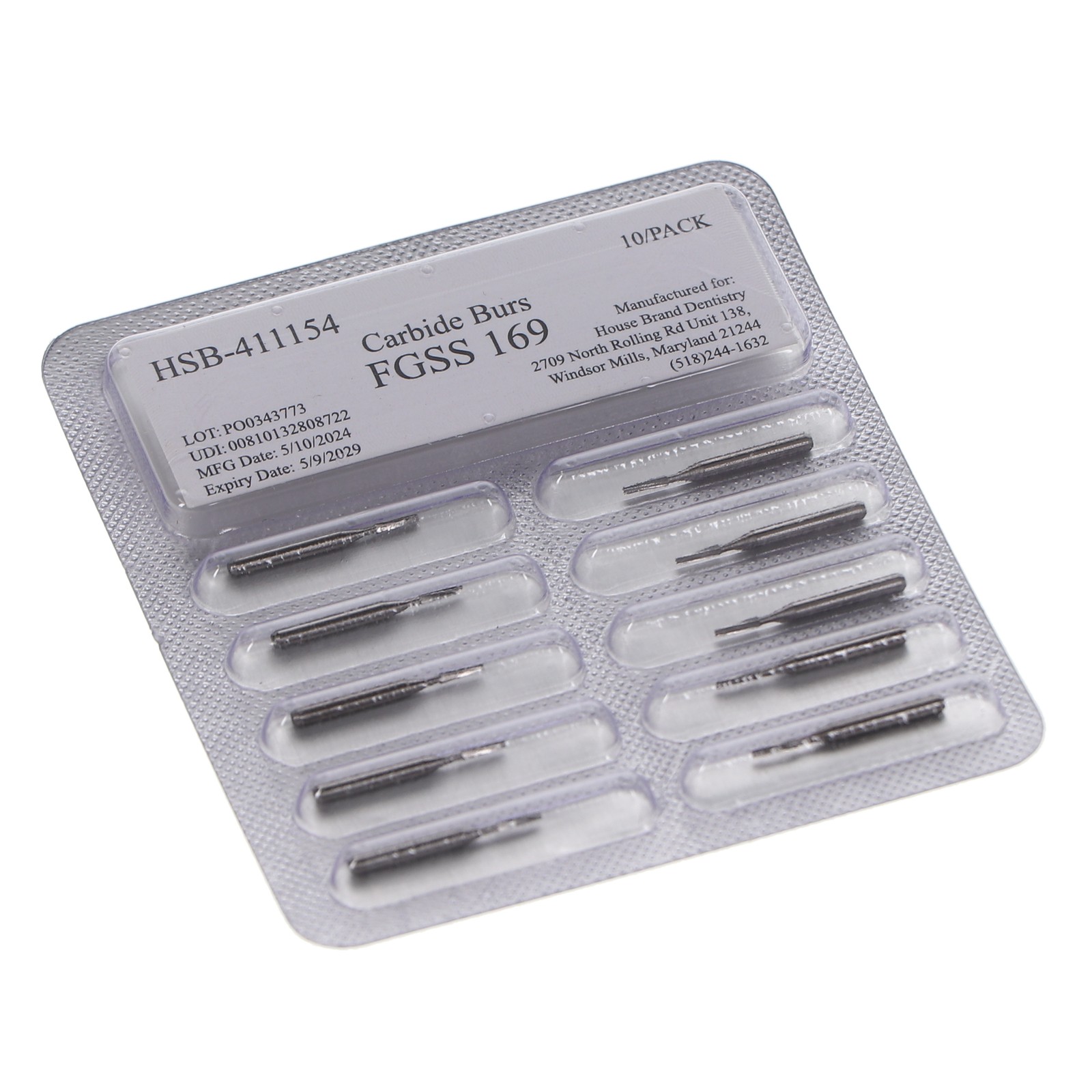 House Brand Dentistry FG Short Shank #169 Taper Fissure Plain Carbide Burs 10/Pk