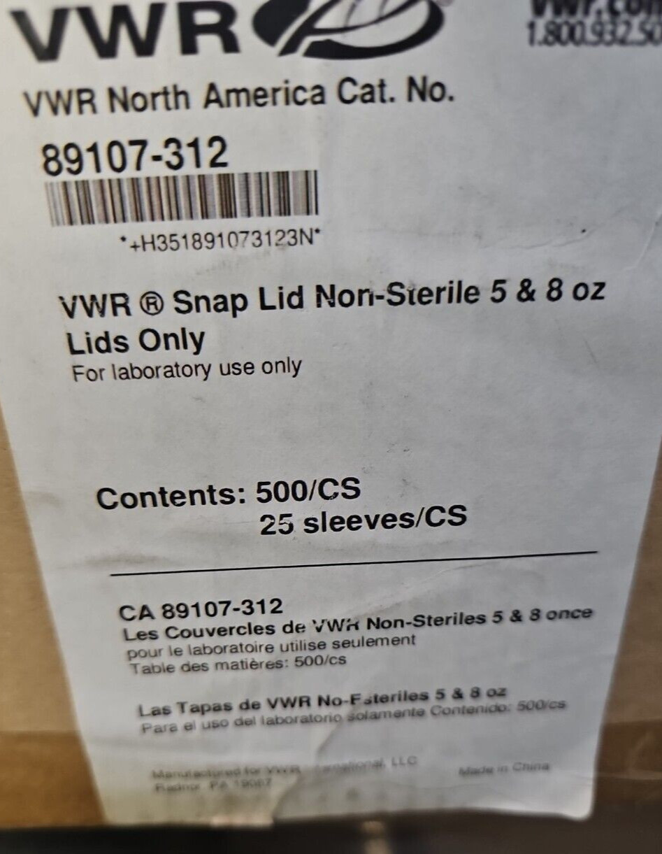 VWR Polypropylene Specimen Containers 89107-312 | New Sleeve Of 25 | 5 + 8oz