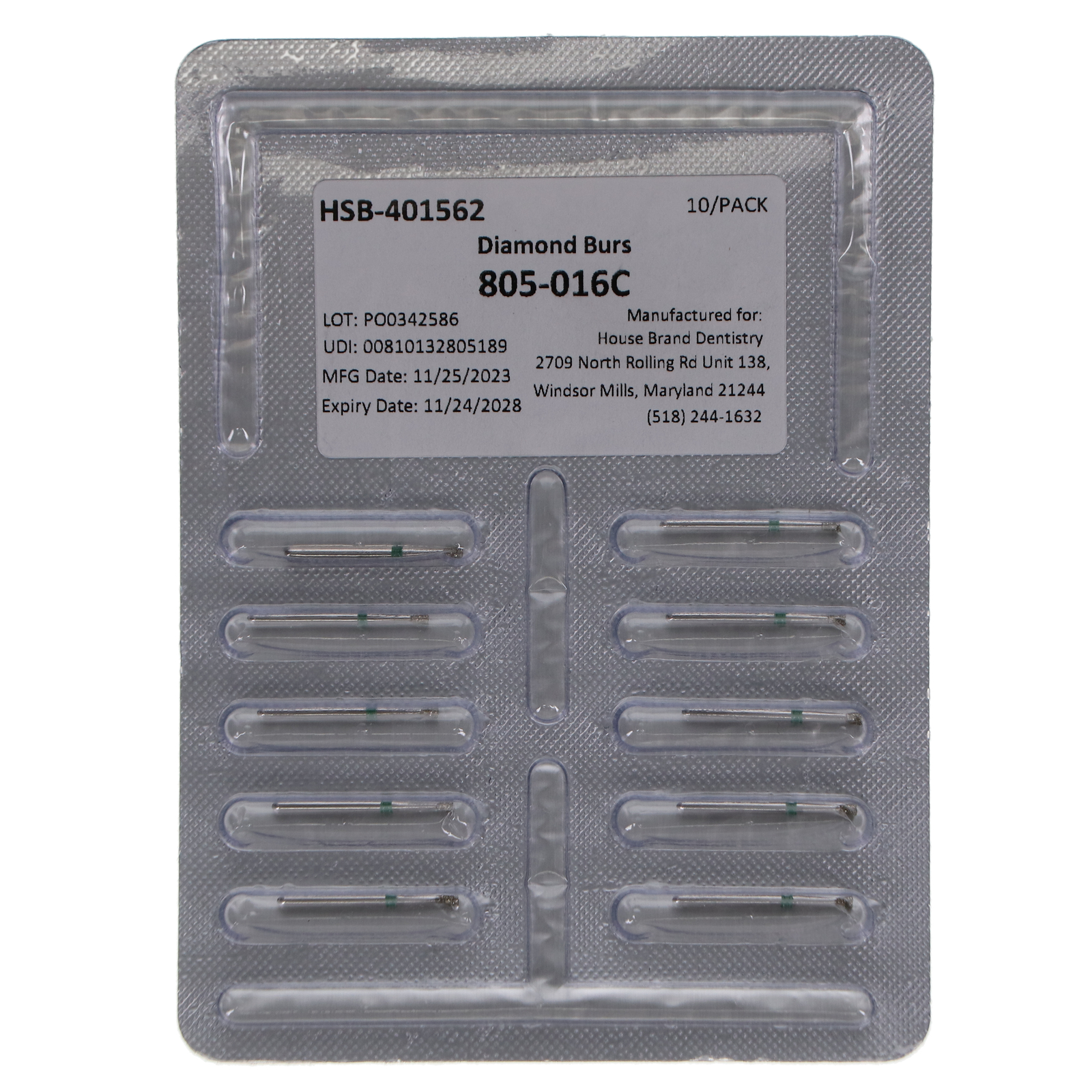 House Brand Dentistry 401562 FG 805-016C Inverted Cone Coarse Diamond Burs 10Pk