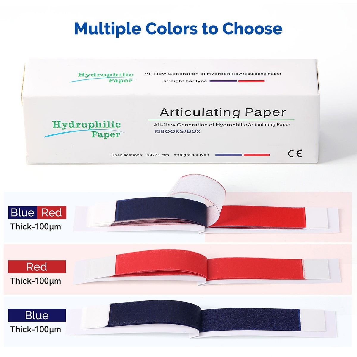 AZDENT Dental Articulating Paper Double Sided Strips Thick 100µm Blue/Red