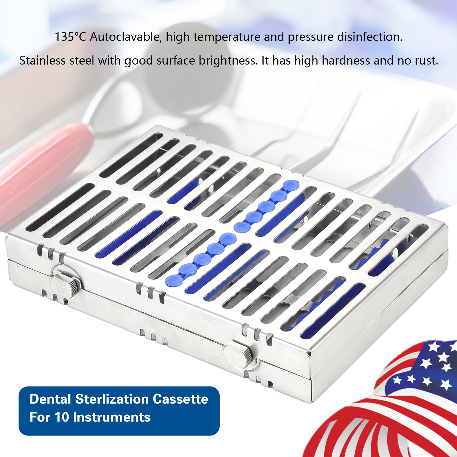 Dental Autoclave Sterilization Cassette Rack Box Tray For 10 Instrument