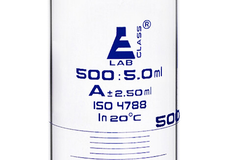 Eisco Labs 500ml Graduated Cylinder, Class A – Blue Graduations, Round Base