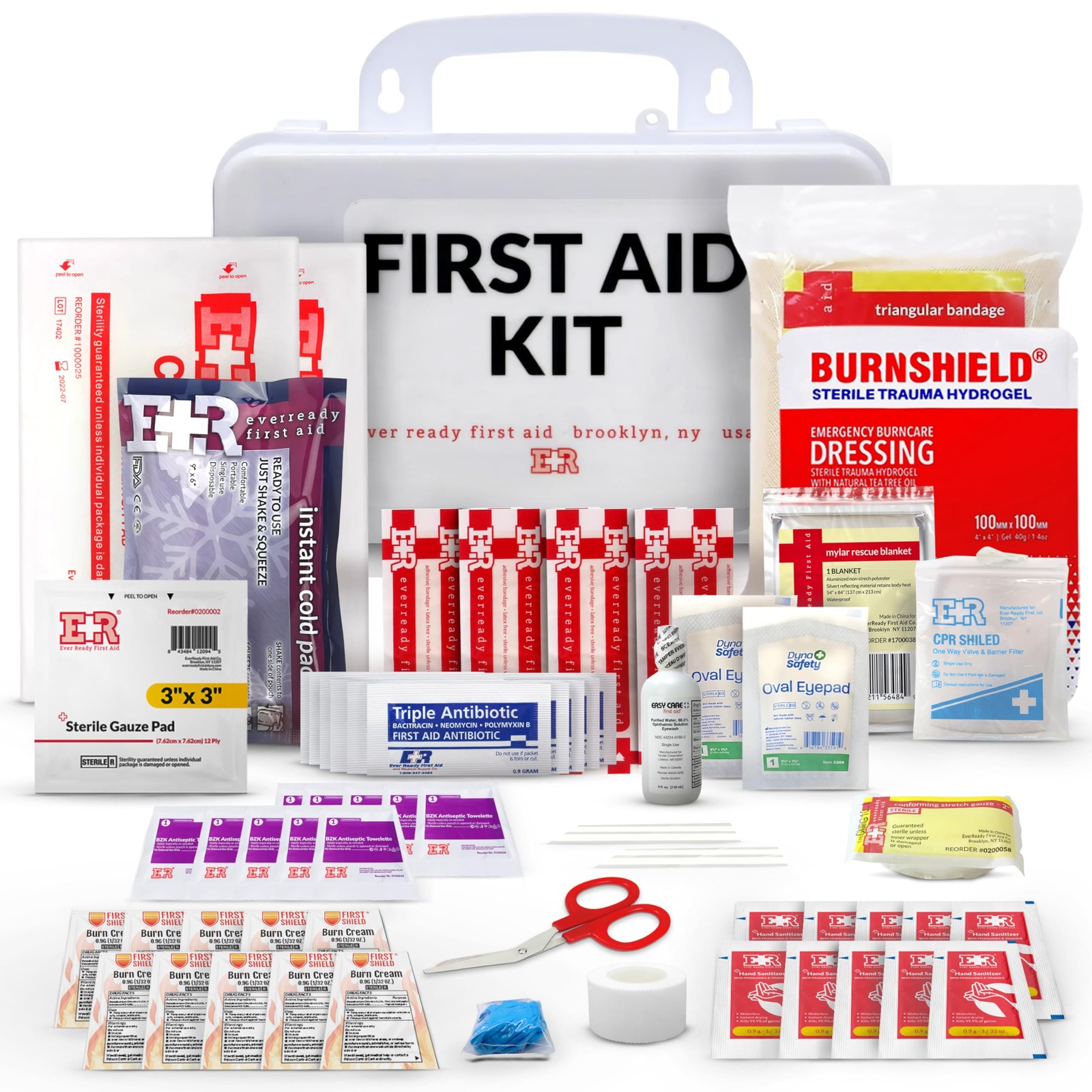 10 Person First Aid Kit – OSHA and ANSI Class A Compliant, Fully stocked…