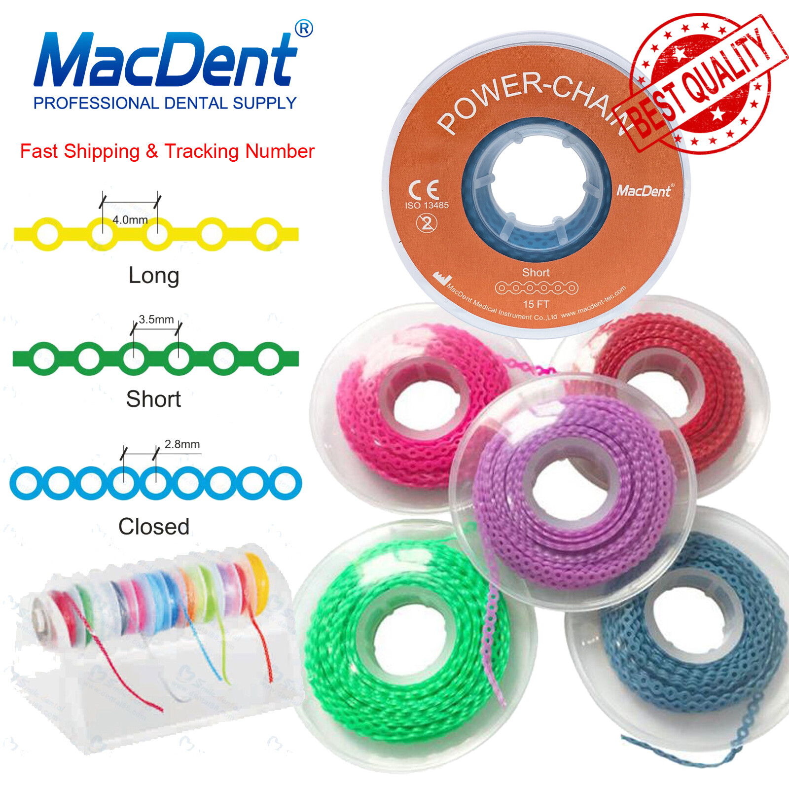 Dental Orthodontic Power Chain Elastic Rubber Bands For Braces Long/Short/Closed