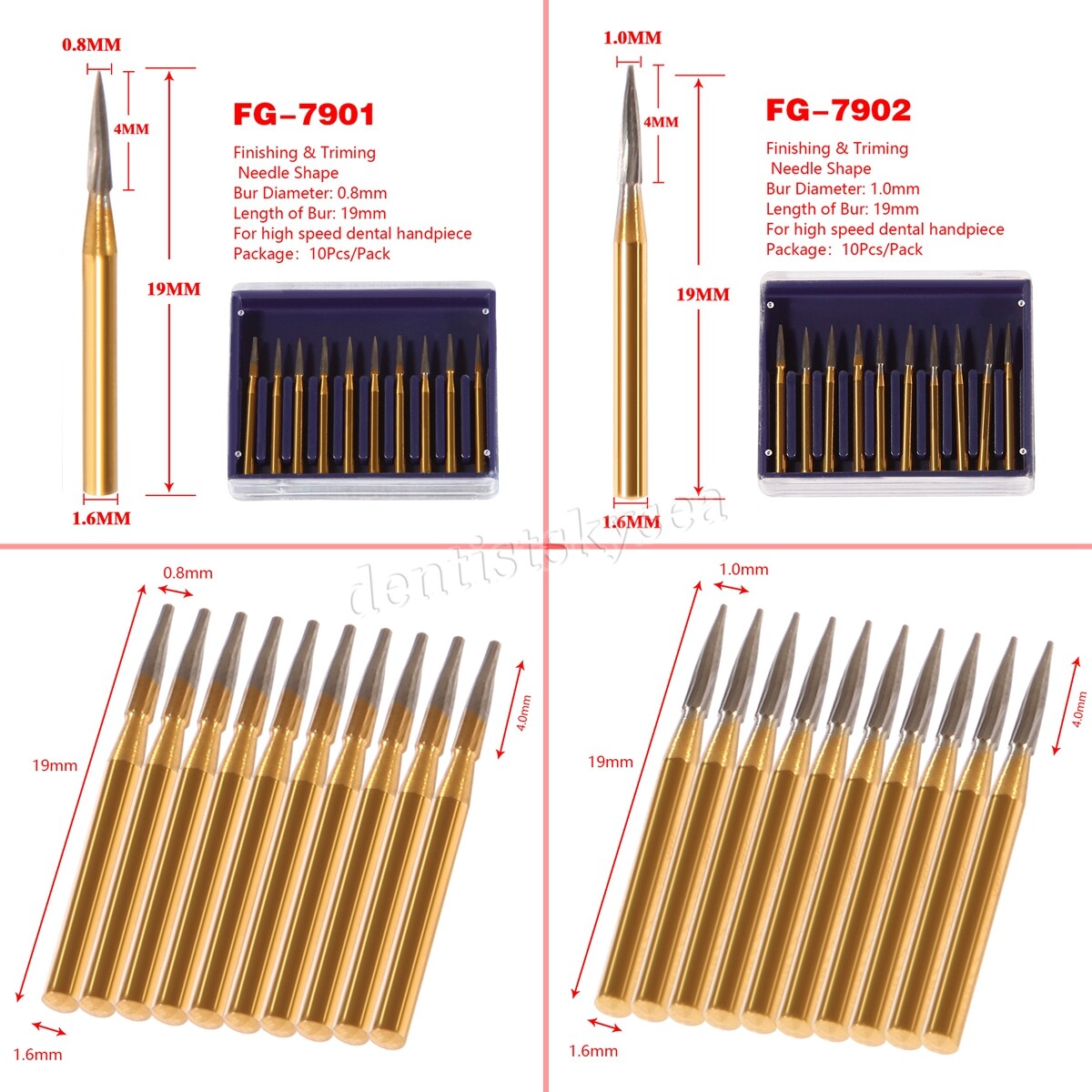 Dental Trimming & Finishing Gold Burs Carbide Bur FG 7901/7902 for High Speed
