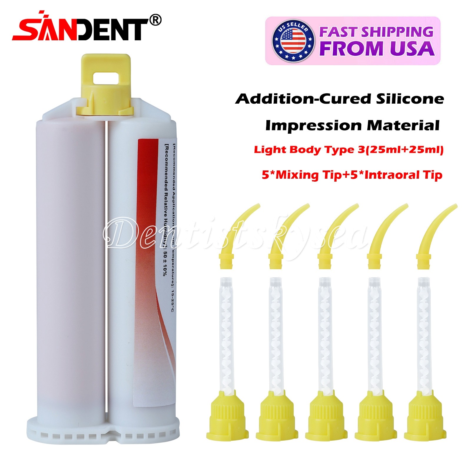 Dental Silicone Impression Material Fast 50ml Cartridge Light Body Mixers Tips