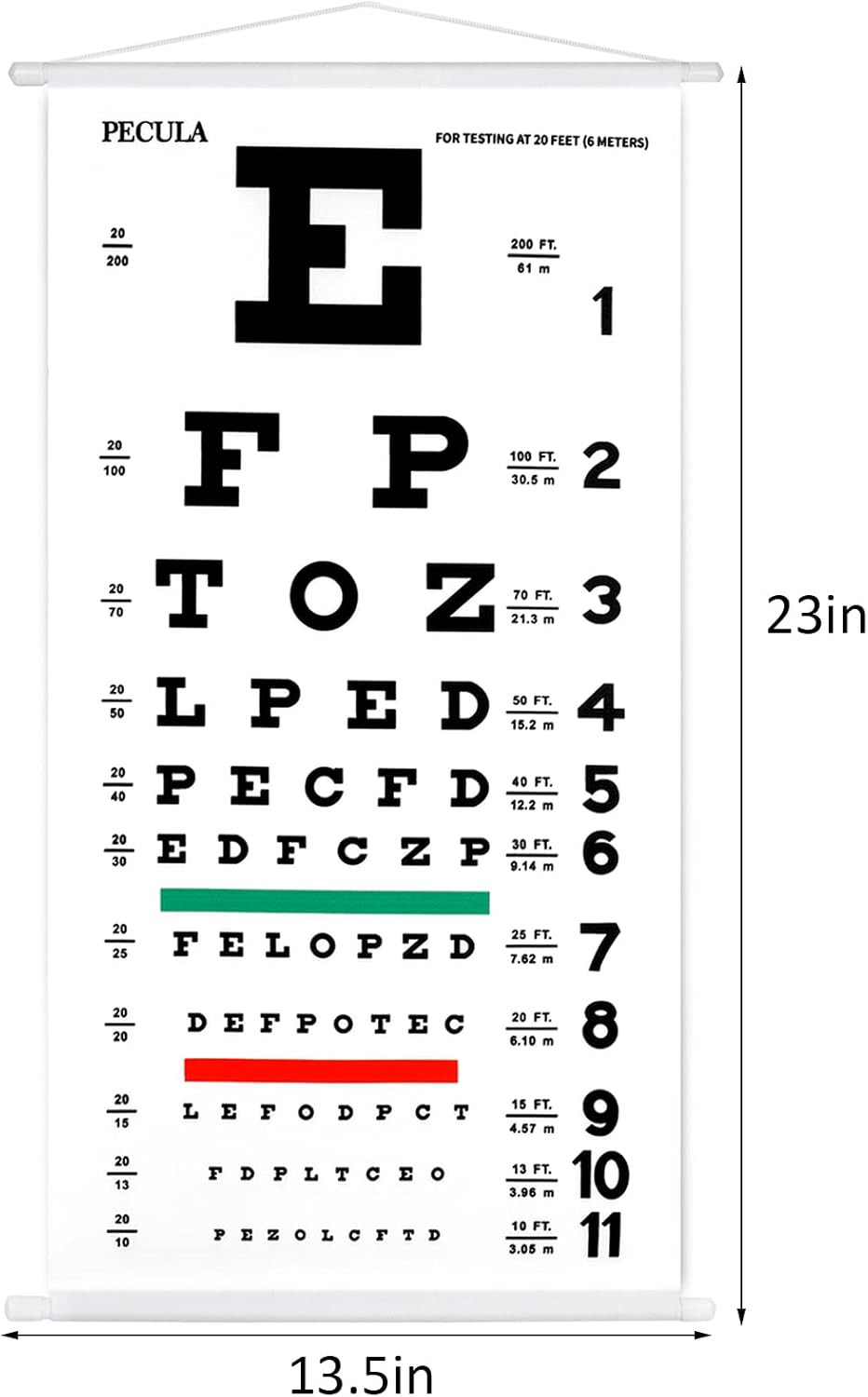 Eye Chart, Snellen Eye Chart, Canvas Wall Chart Non-Reflective, Hang Wooden Fram