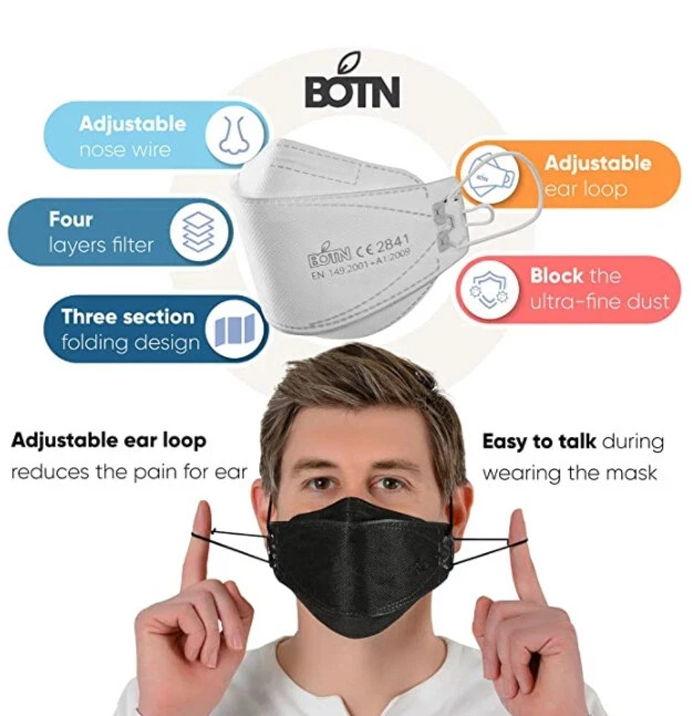 Pack of 10 BOTN Adjustable KF94 Korean Face Mask Made in Korea Dust Covers Large