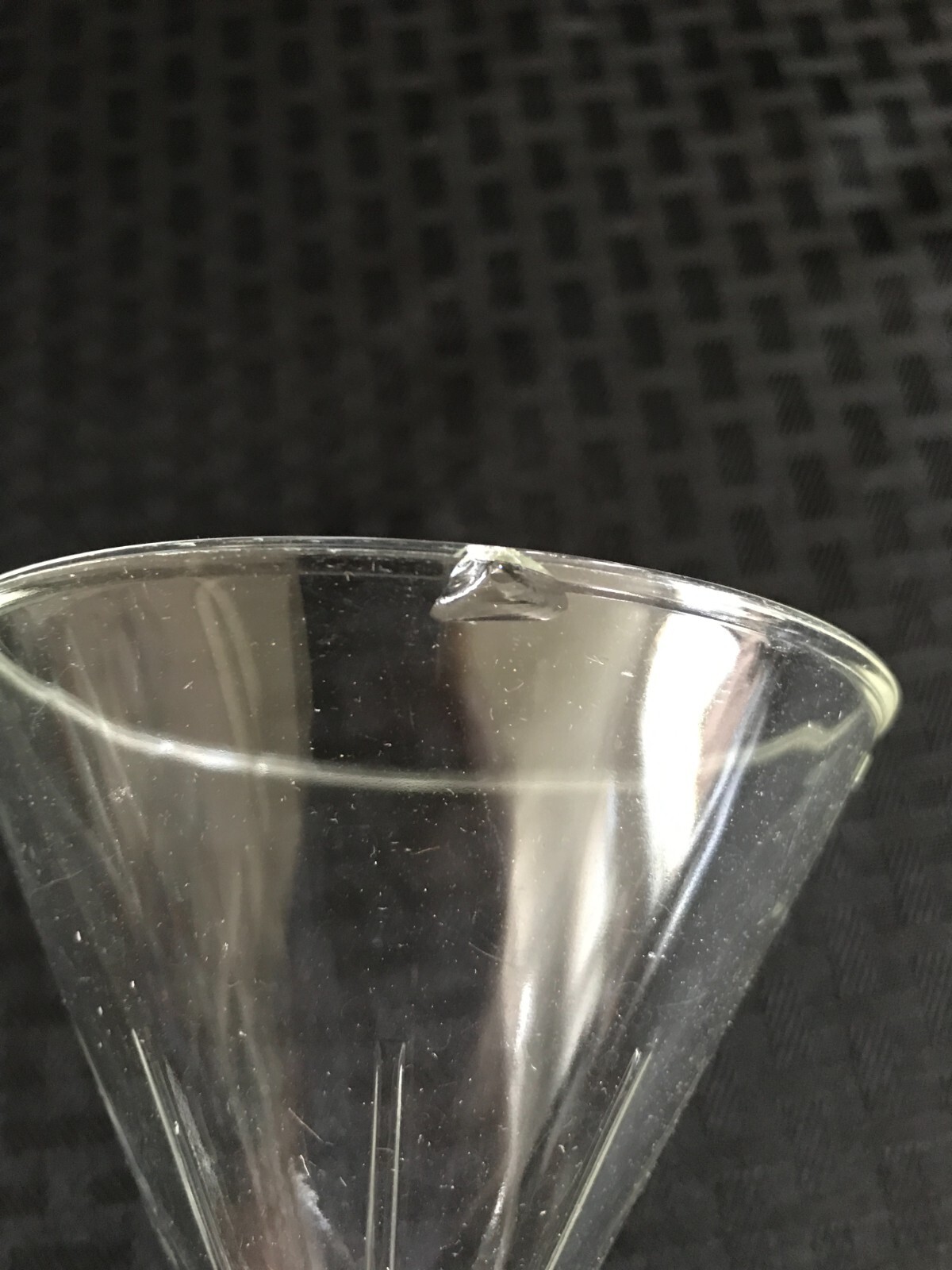 (2) Corning Pyrex Glass 100mm ID 60° Angle Fluted Filling Funnel 6180-100 Chips