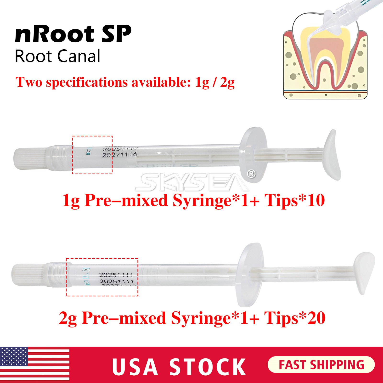 nRoot SP Dental Flow Bioceramic Root Canal Sealer 1/2gm Syringe+10/20 Tips fo