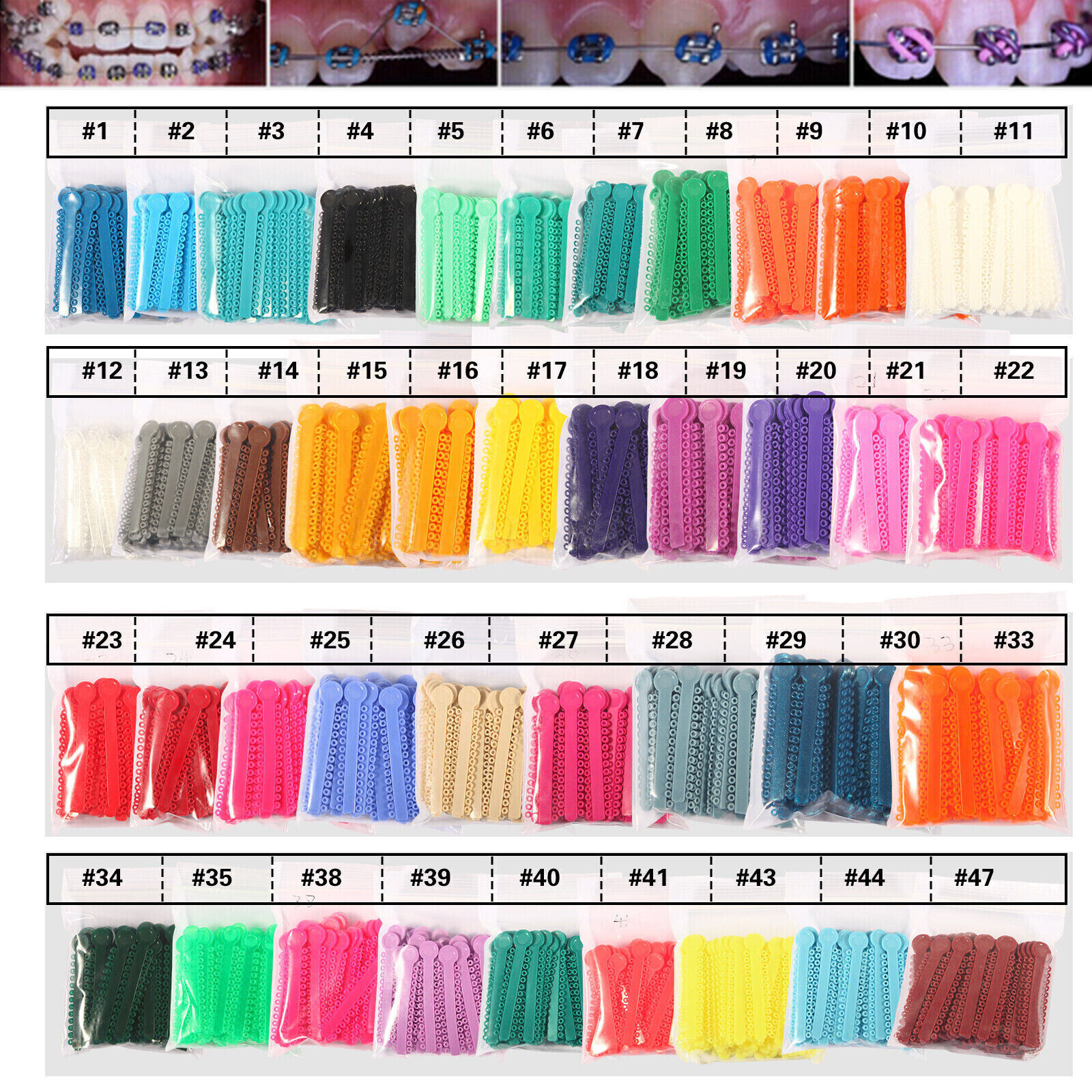 1040pcs Dental Orthodontic Ligature Ties Braces Elastic Rubber Bands 40 Colors
