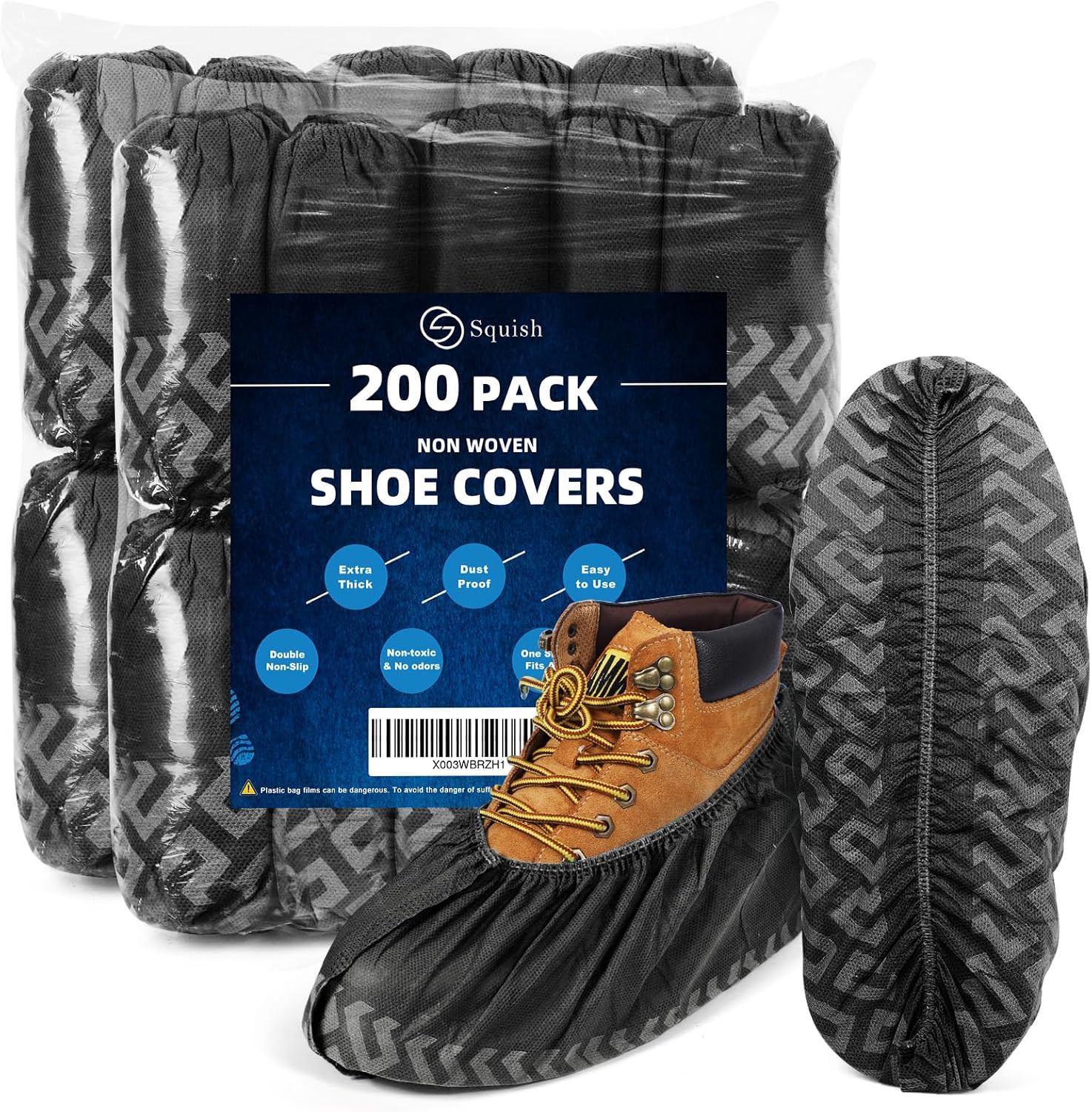 200 Pack Shoe Covers Disposable Non-Slip, Black Non-Woven Fabric Boot Covers for