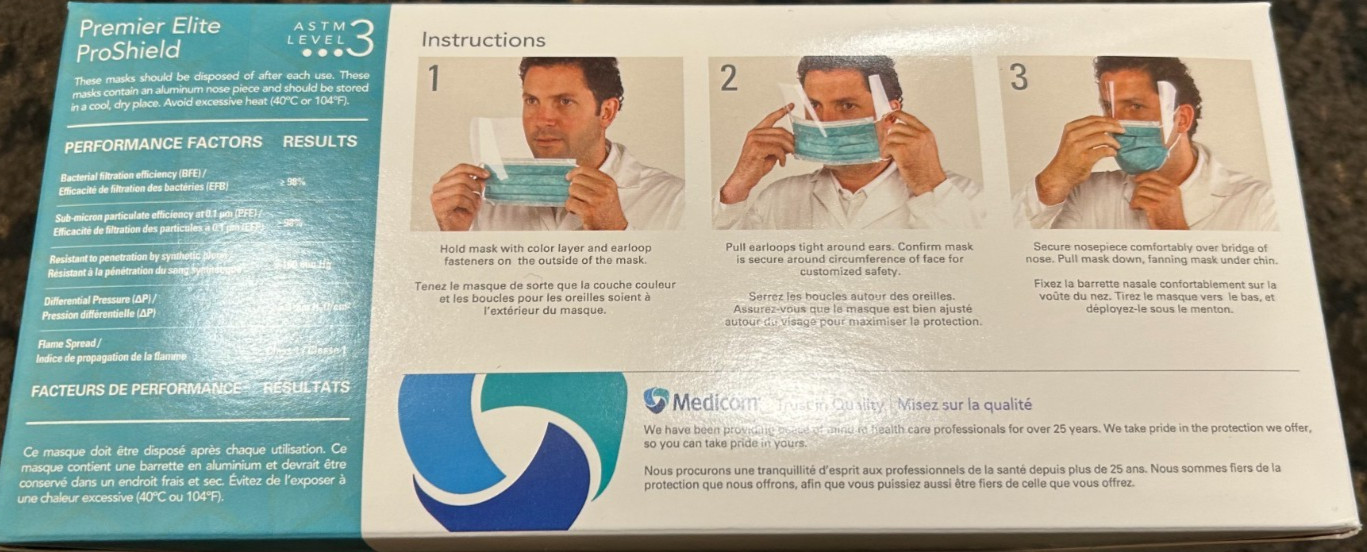 Medicom SafeMask Permier Elite ProShield Face Mask with Visor, Teal, 25/Bx
