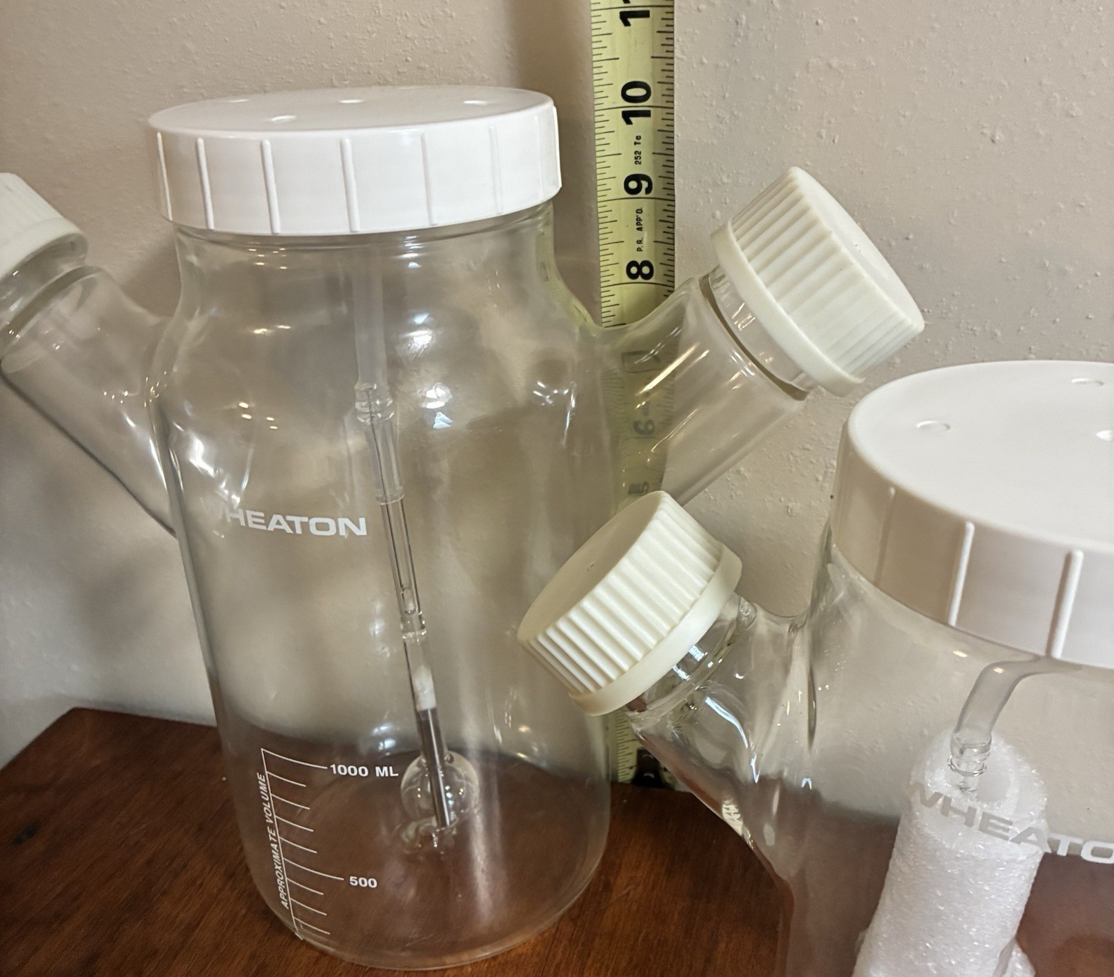 🚨2x Wheaton 1000mL + 500mL Mixing Glass Lab Spinner Flasks Double Sidearm