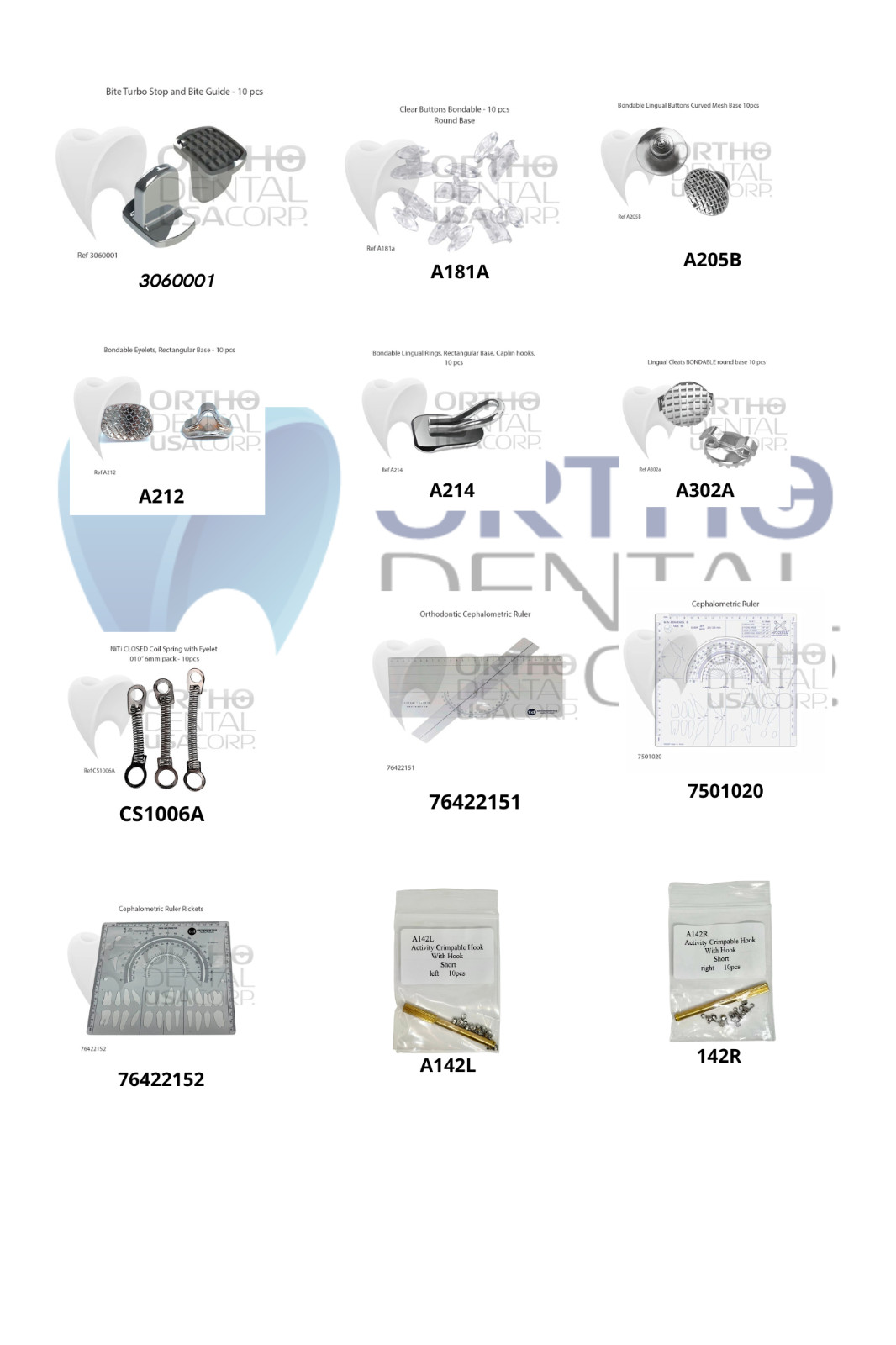 Orthodontic Accessories Stops Crimpable hooks Tongue tramers Lingual button Bite