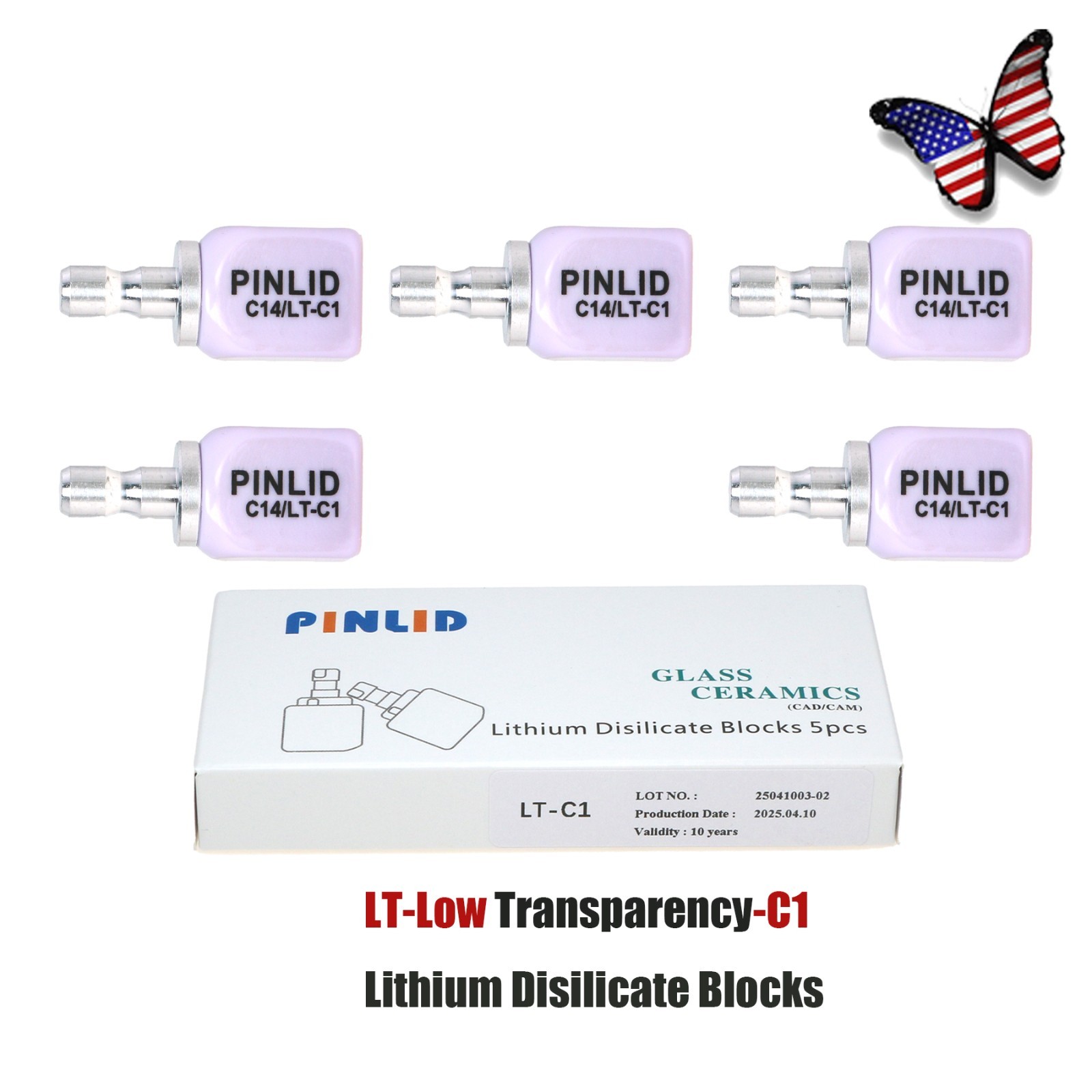 LT C14 Dental Glass Ceramic Lithium Dislicate Blocks Cerec Emax CAD CAM 5Pcs/Box