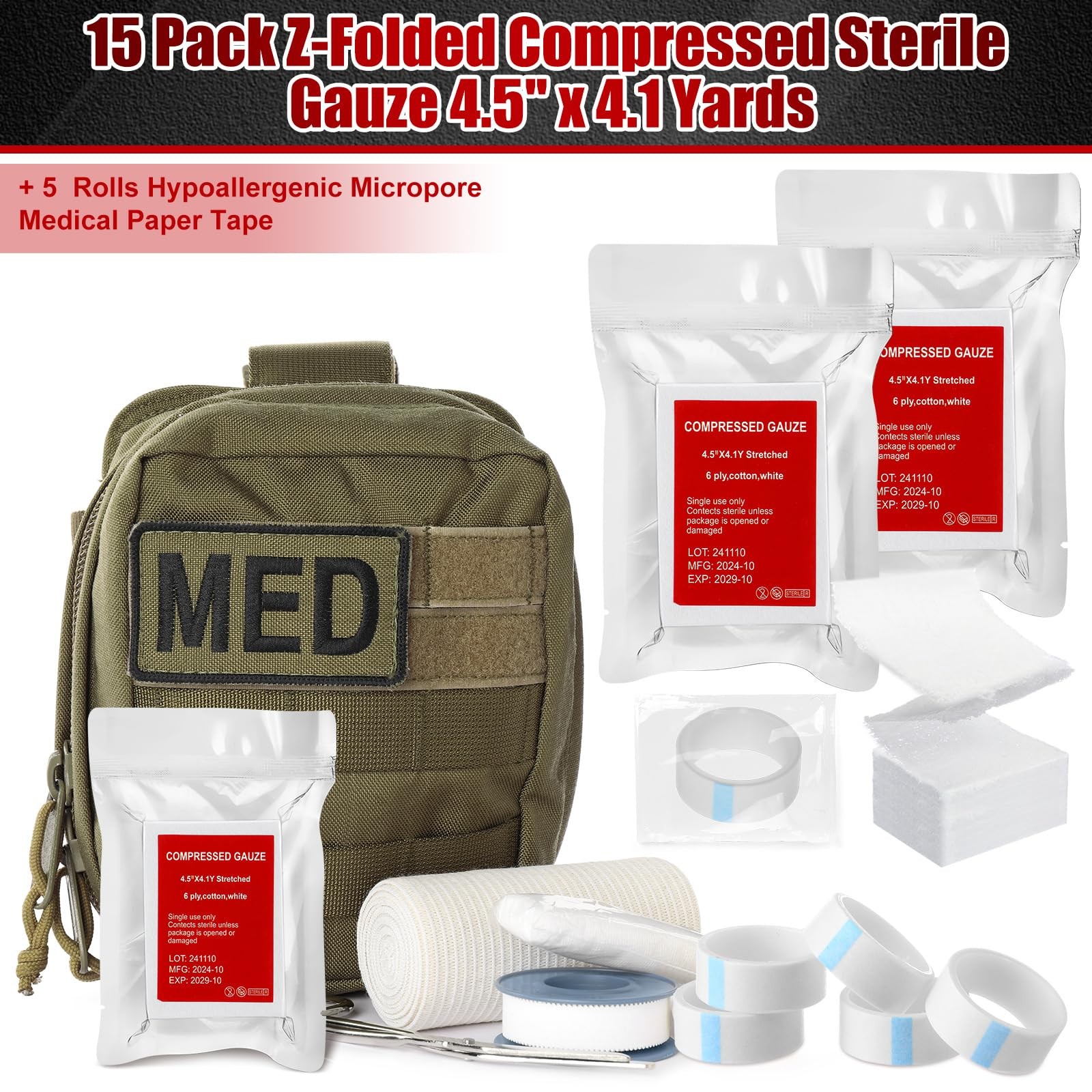 Threlaco 6 Pcs Z-Folded Compressed Sterile Gauze 4.5″ as picture shown, White