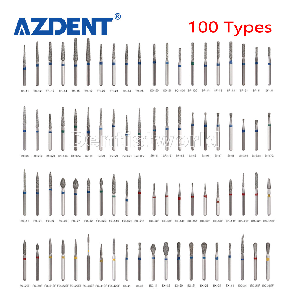 AZDENT 100Type Dental Diamond Burs FG Drill F High Speed Handpiece 1.6mm 5pc/PK
