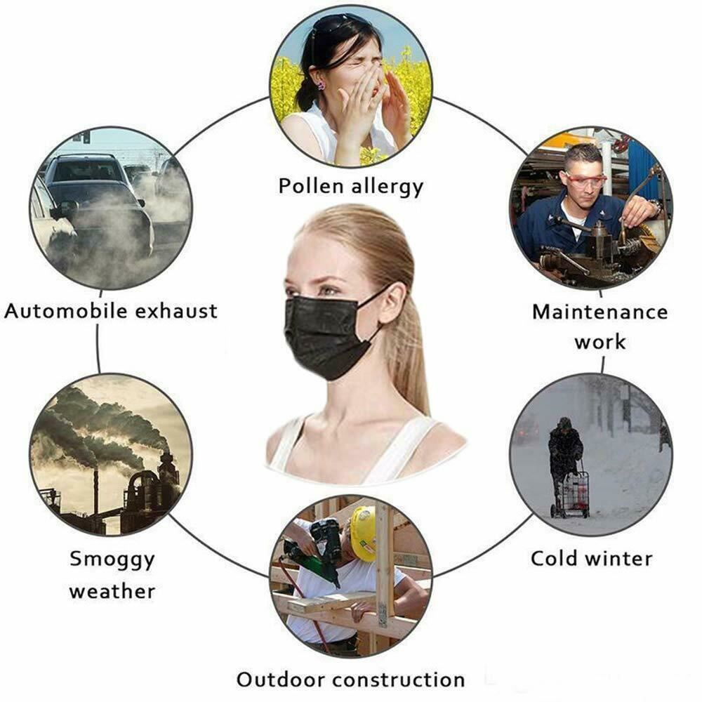 50/100.. Black Disposable Medical Face Mask 3-Layer C.E Approval FFP2 U.S Seller