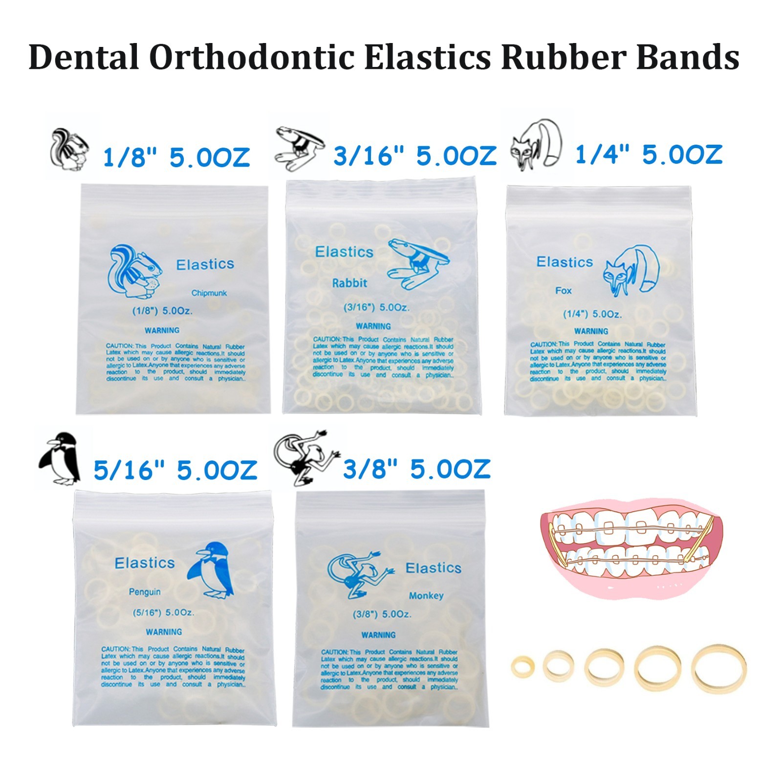 US Dental Orthodontic Elastics Rubber Bands Latex Braces 3.5OZ 5.0OZ 6.5OZ