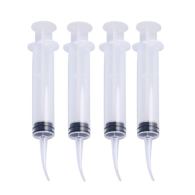 Dental Utility Oral Disposable Irrigation Syringe Long Curved Tips 12ml (12cc)