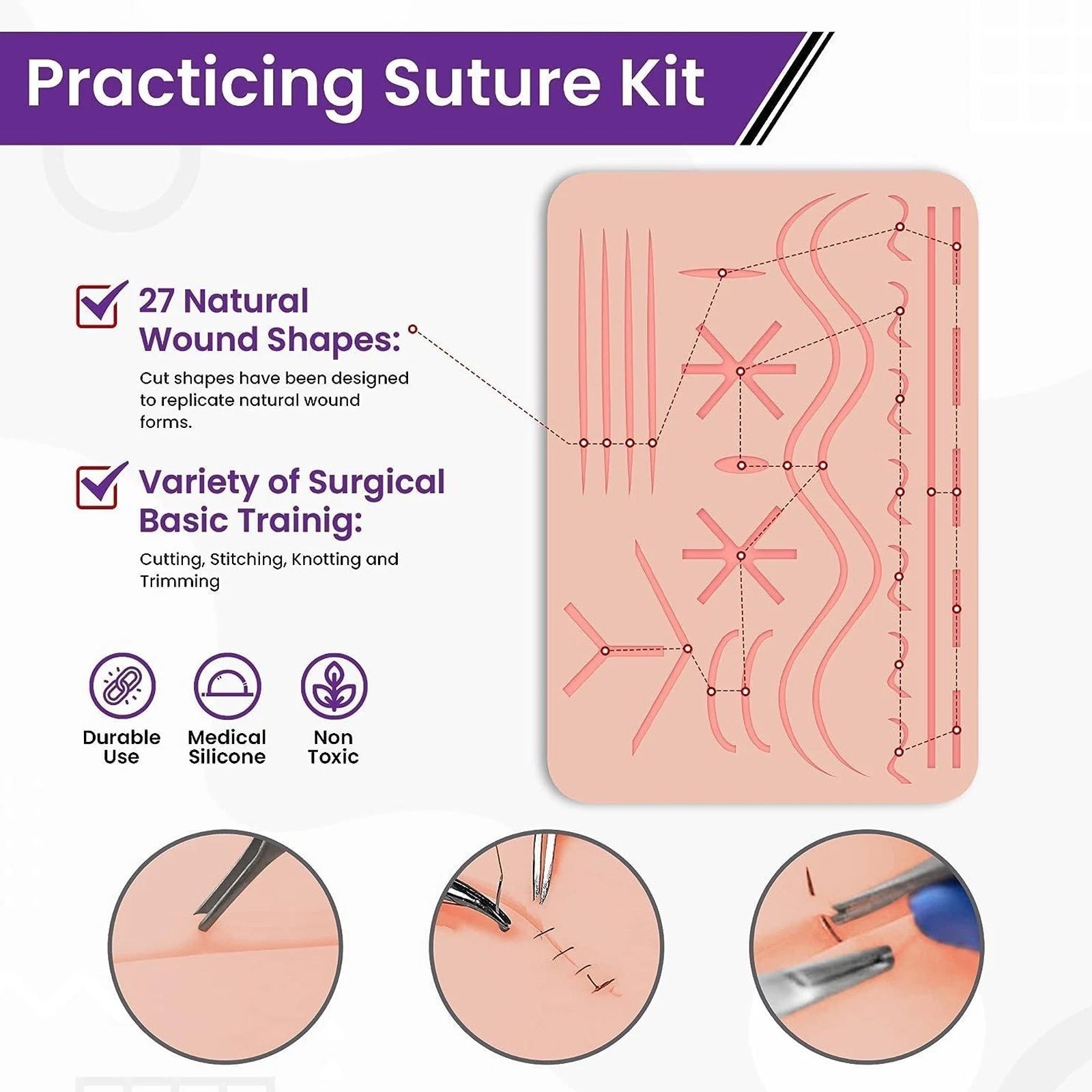 New Medical Skin Suture Practice Silicone Pad Wound Simulated For Training Kit
