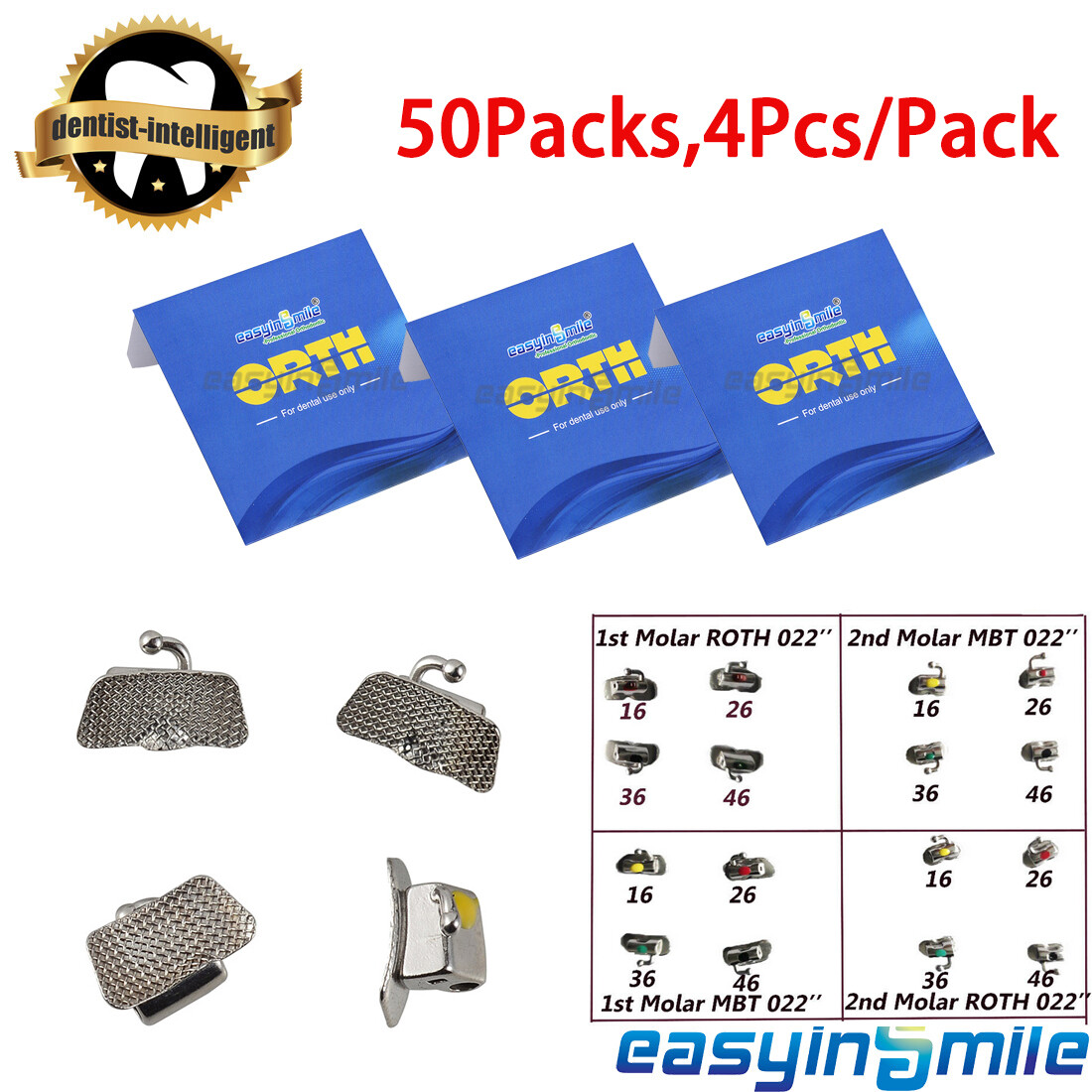 200Pcs Dental Ortho Buccal Tube Non-Covertible 1st 2nd Molar Tubes ROTH/MBT 022