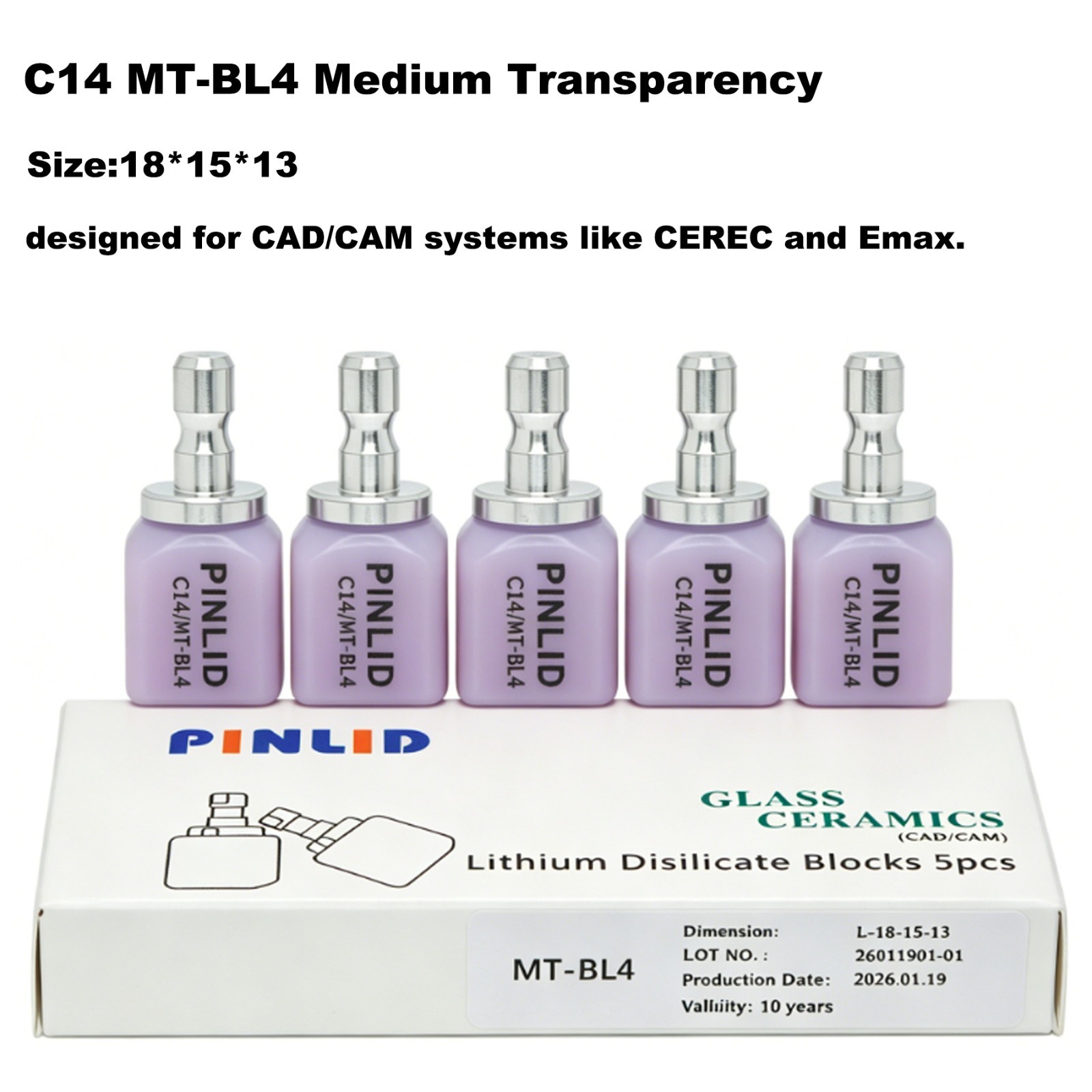 US 5Pcs/Box C14 Emax Ceramic Blocks MT Lithium Disilicate Block CAD/CAM CEREC