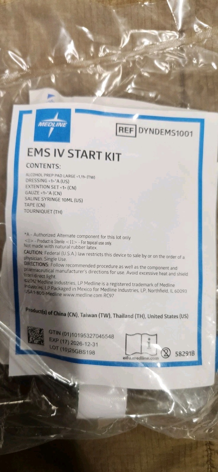 Medline EMS IV Start Kit x2 DYNDENMS1001 Emergency Medicine Supplies