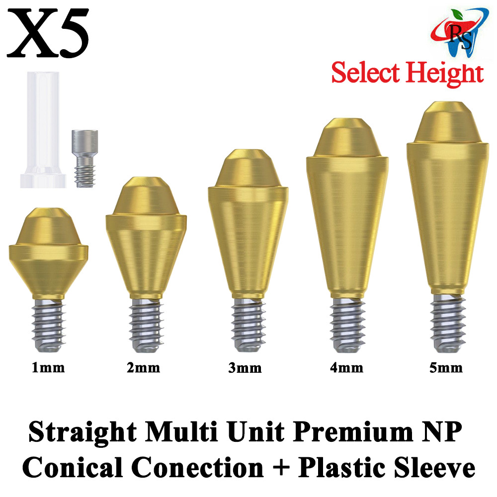 5x Set Prosthetic Straight Multi Unit 1.6 NP Conical 2.25 +Plastic Sleeve