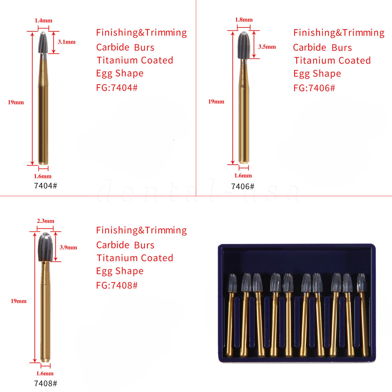 Dental Carbide Burs Trimming & Finishing Egg Football FG 7404 7406 7408