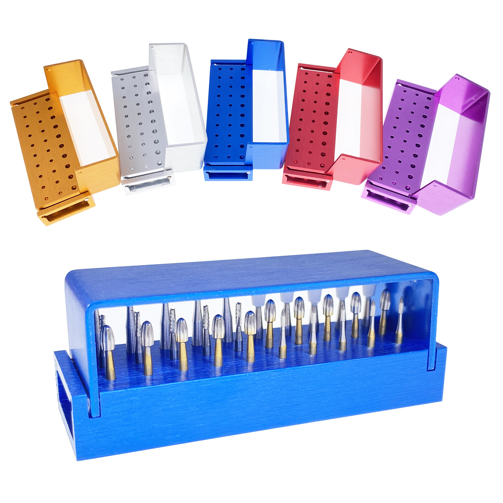 Dental Bur Burs Holder Block Disinfection Box Aluminium Autoclave 30 Holes