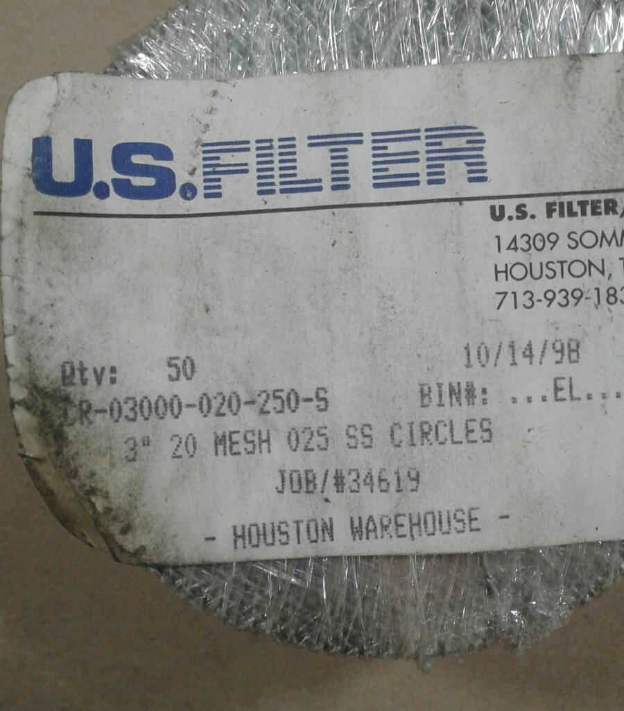 U.S. Filter Evoqua CR-03000-020-250-S 3″ 20 MESH 025 SS CIRCLES LOT OF 50 #001D1